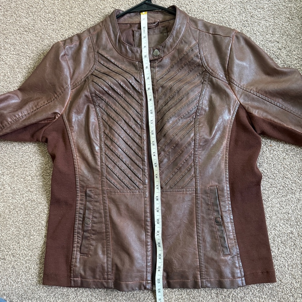 Maurices Vintage Vegan Faux Leather Knit Full Front Zip Jacket Moto Brown L - Picture 6 of 8